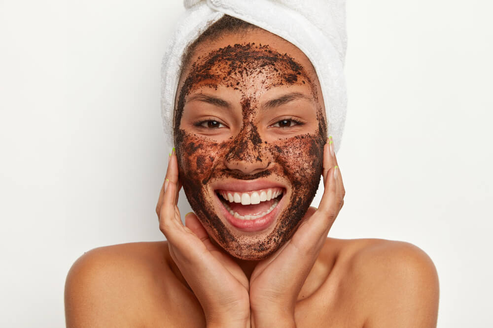 Woman with exfoliating mask