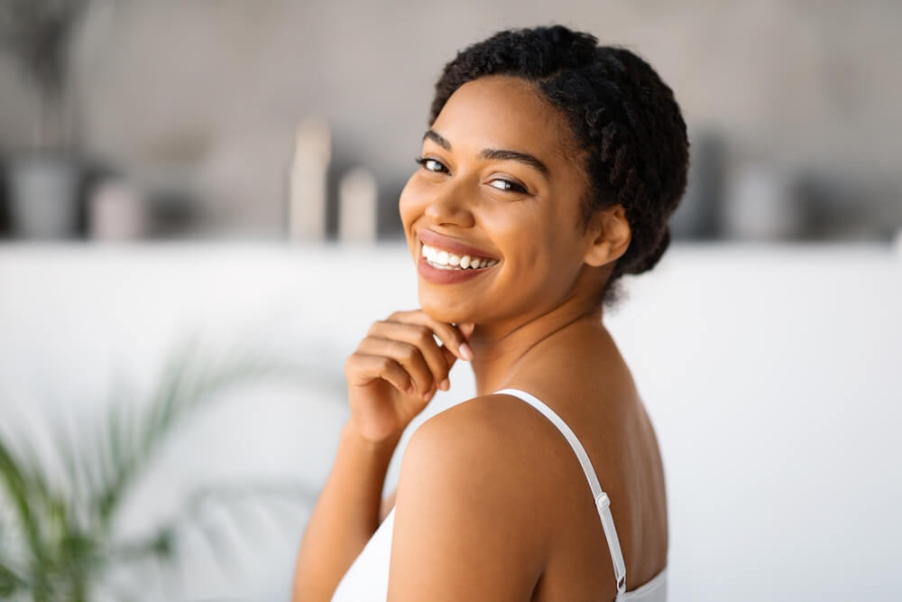 woman smiling skincare